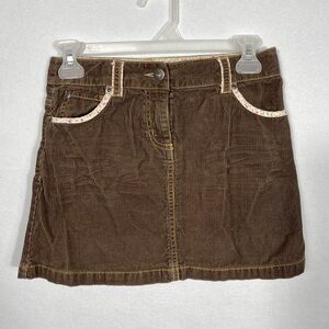 Mini Boden Little girls Brown Corduroy Mini Skirt with Floral Trim size 11/12 yr